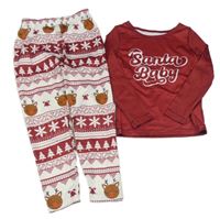 Vínovo-biele vianočné pyžama s nápismi a obrázkami a vzorom zn. SHEIN