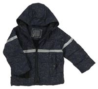 Tmavomodro/šedá skvrnitá prešívaná šušťáková zimná bunda s kapucňou zn. lupilu