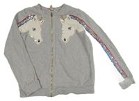 Šedá melírovaná propínací mikina s jednorožci s flitry Monsoon