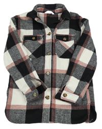 Čierno-bielo-ružová kockovaná vlnená košeľová bunda H&M