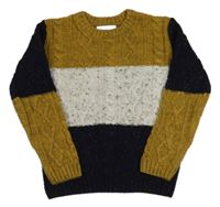 Okrovo-svetlošedá -tmavomodrý melírovaný vzorovaný sveter M&S