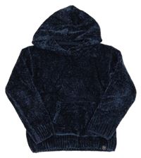 Tmavomodrý melírovaný žinylkový svetr s kapsou a kapucí C&A