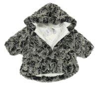 Nové - šedo-černý kožešinový zateplený kabátek s kapucí absorba