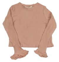 Pudrovo-stříbrné žebrované crop triko s volánky H&M