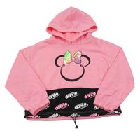 Ružovo-čierna crop mikina s Minnie s flitrami a kapucňou