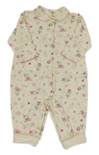 Smotanový overal s medvedíkmi a vločkami a golierikom tks