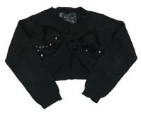 Černé melírované propínací svetrové bolérko s mašlí z flitrů a trblietkami St. Bernard