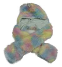 Farebná duhová kožušinová čapica so šálou s rukavicemi - jednorožec Bluezoo