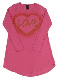 Tmavorůžové šaty se srdíčkem s nápisem H&M