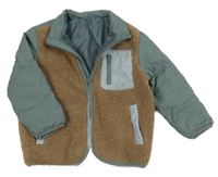 Hnědo-šedoolivová huňato/šusťáková podšitá bunda St. Bernard