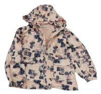 Broskvová šusťáková jarní parka s květy a odepínací kapucí name it.