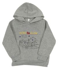 Sivá melírovaná tepláková mikina s potiskem - Sám doma a kapucňou