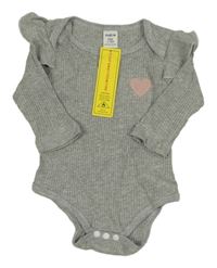 Nové - šedé melírované žebrované body se srdíčkem a volánky SHEIN