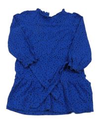 Cobaltovoě modro-čierne bodkovaná é šaty s opaskom