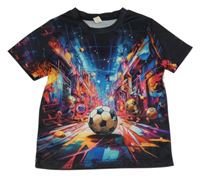 Tmavomodro-farebné športové tričko s loptami