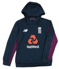 Tmavomodro-švestková thermo fotbalová mikina England a kapucí new balance