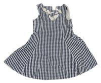 Tmavomodro-modro-biele kockované šaty s mašľami s růžemi ORIGINAL MARINES