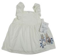 Nové - smotanová šatová tunika s králíčky - Peter Rabbit a volánikmi