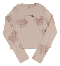 Světlerůžové žebrované crop triko s růžemi M&S