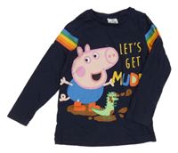 Tmavomodré tričko s Peppa Pig a farebnymi pruhmi Tu