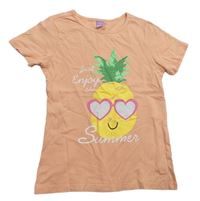 Oranžové tričko s ananasom a nápismi Dopodopo