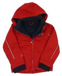 Červená softshellová bunda s výšivkou a kapucňou