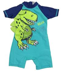 Tyrkysovo-tmavomodrý UV kraťasový overal s dinosaurom Matalan