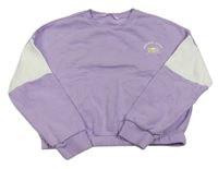 Lila-biela crop mikina s nápisom a sluncem M&S