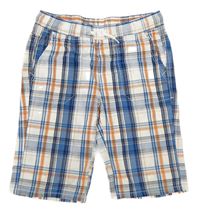 Bílo-modro-oranžové kostkované plátěné kraťasy C&A