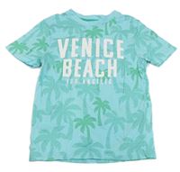 Svetlomodré tričko s palmami a nápisom H&M