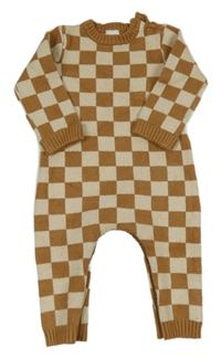 Hnědo-béžový kostkovaný pletený overal Next
