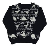 Čierny vzorovaný sveter s dinosaurami Matalan