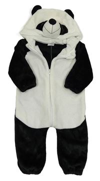 Bílo-černá chlupatá kombinéza s kapucí - panda