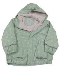 Mátová květovaná nepromokavá zateplená bunda s kapucí Kiki&Koko
