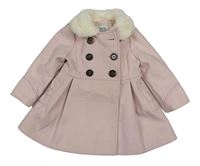 Růžový flaušový podšitý kabát s kožešinou St. Bernard