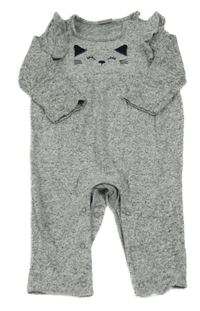 Šedý melírovaný úpletový overal s kočkou a volánky F&F