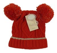 Nové - Červená pletená čepice s bambulemi Leigh Tucker