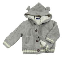 Sivý zateplený prepínaci sveter s kapucňou s uškami Lupilu