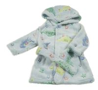 Světlemodrý chlupatý župan s dinosaury a kapucí Peacocks