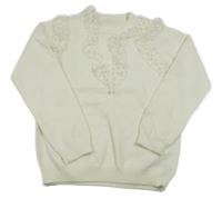 Smotanový sveter s tylovými volániky s kvetmi Dunnes