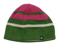 Zeleno-tmavorůžovo-smetanová vlněná čepice s pruhy