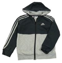 Černo-šedá propínací mikina s logem a kapucí Adidas
