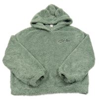 Zelenošedá chlpatá mikina s nápisom a kapucňou Shein