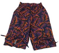Tmavomodré plátenné culottes nohavice s listami