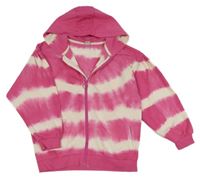 Fuchsiovo-smetanová batikovaná propínací mikina s kapucí Tu