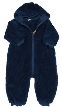Tmavomodrá chlupatá kombinéza s kapucí