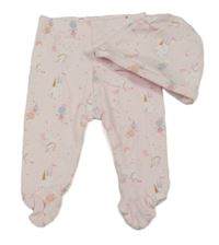 2set - Světlerůžové polodupky s jednorožci a zámky + bavlněná čepice