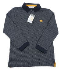 Nové - Tmavomodro-bílé vzorované polo triko s výšivkou Primark