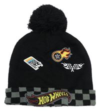 Černo-kostkovaná čepice s nášivkami a bambulí - Hot Wheels George