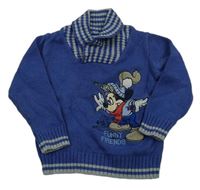 Modrý sveter s Mickeym a pruhovými lemy zn. C&A